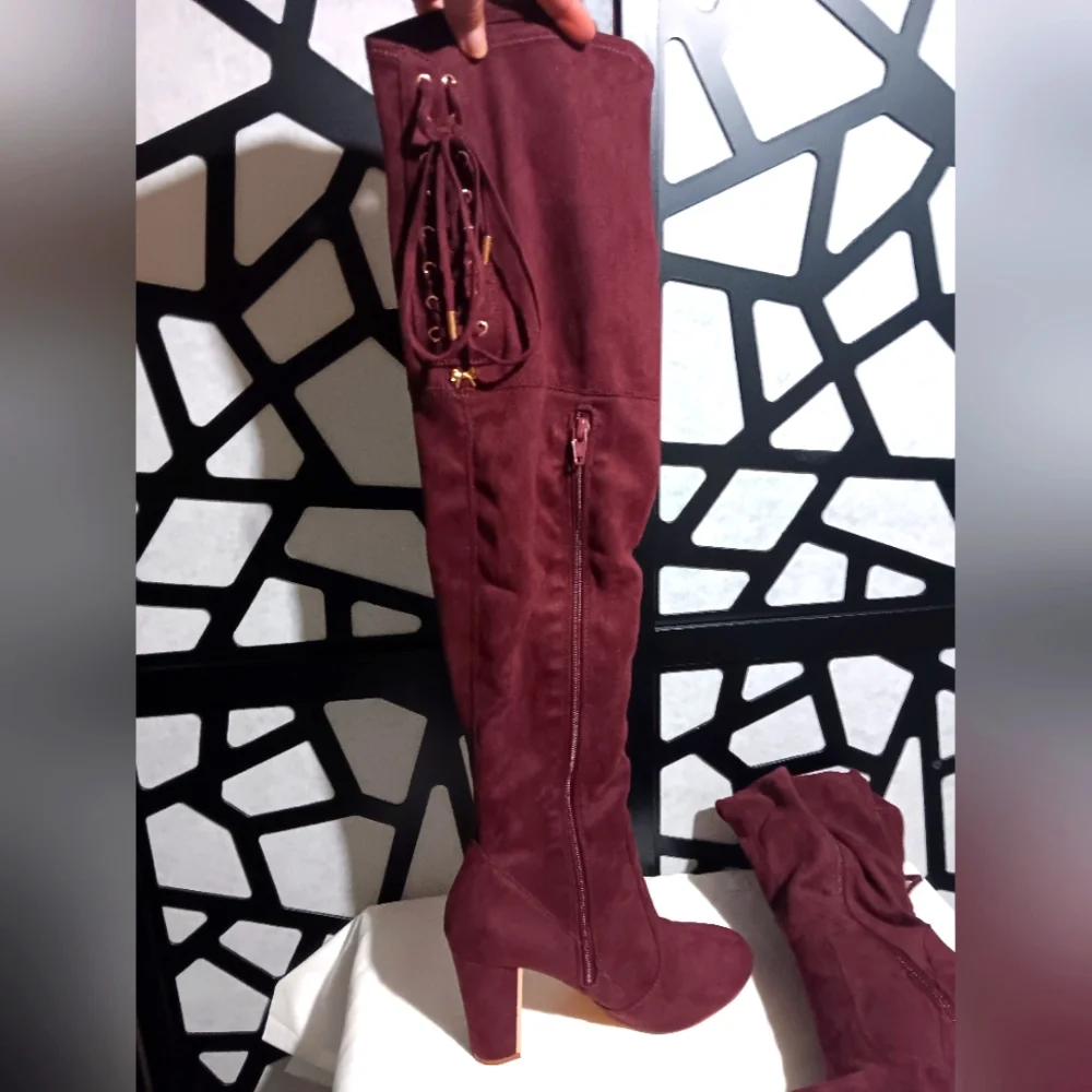 BetseyVille + Target - Heeled Over-the-knee Boot - Wine, Gold - Sz 8.5